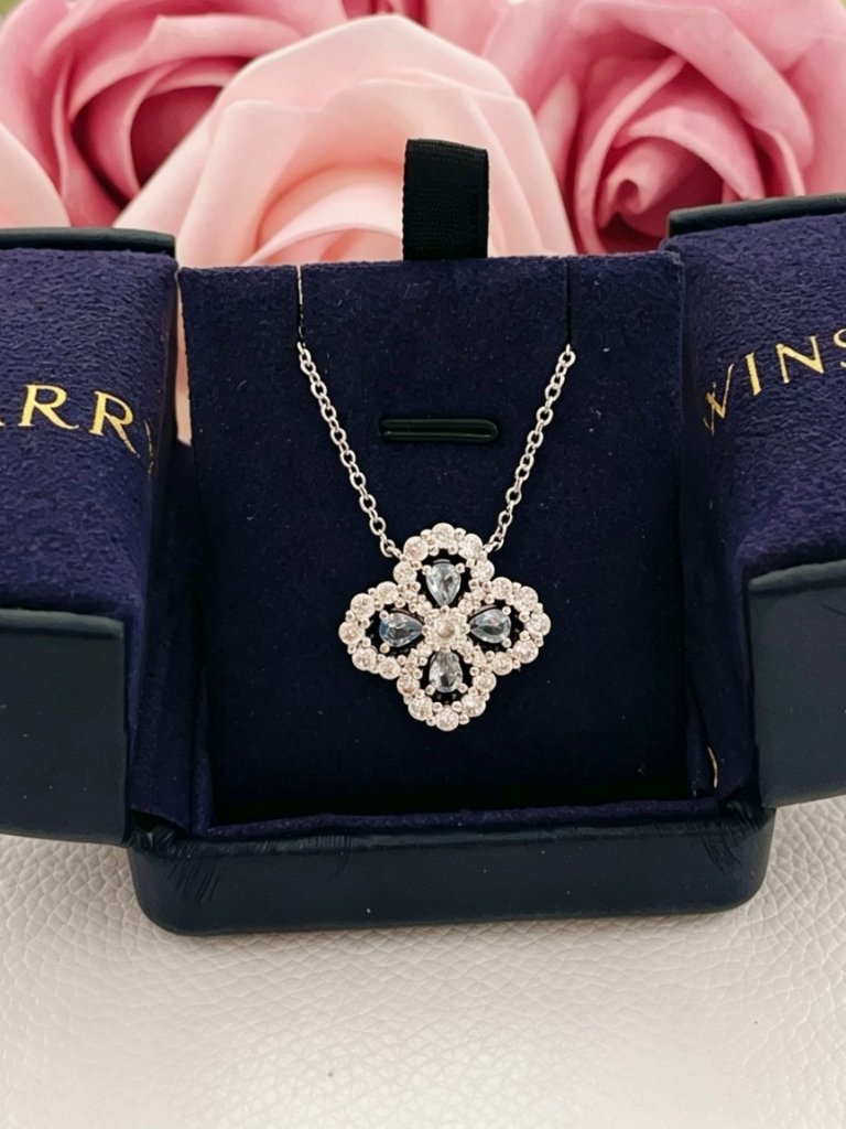 Harry Winston Necklaces Cluster Four-Leaf Clover Blue Gem Diamond 18k White Gold 438$
